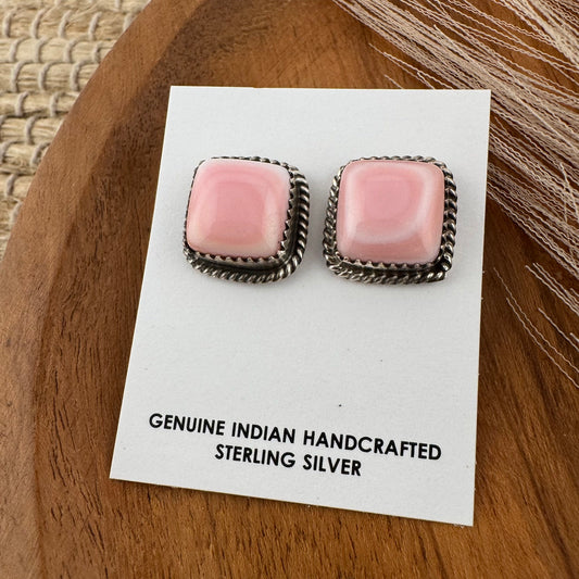 Pink Conch Shell Square Studs