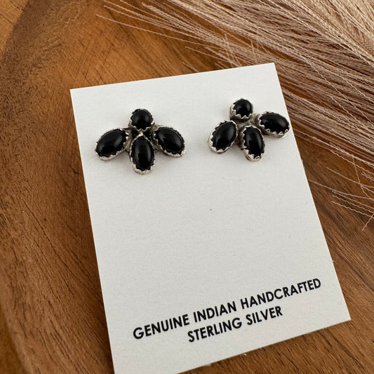 Black Onyx Cluster Stud Earrings