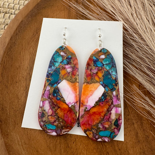 Pink Dahlia Slab Earrings