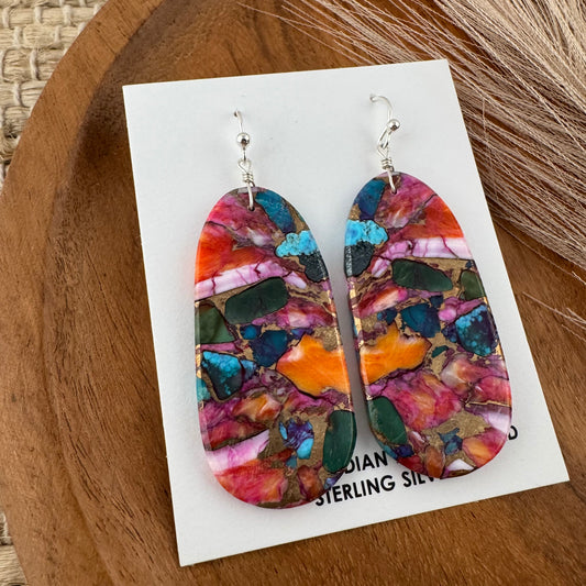 Pink Dahlia Slab Earrings