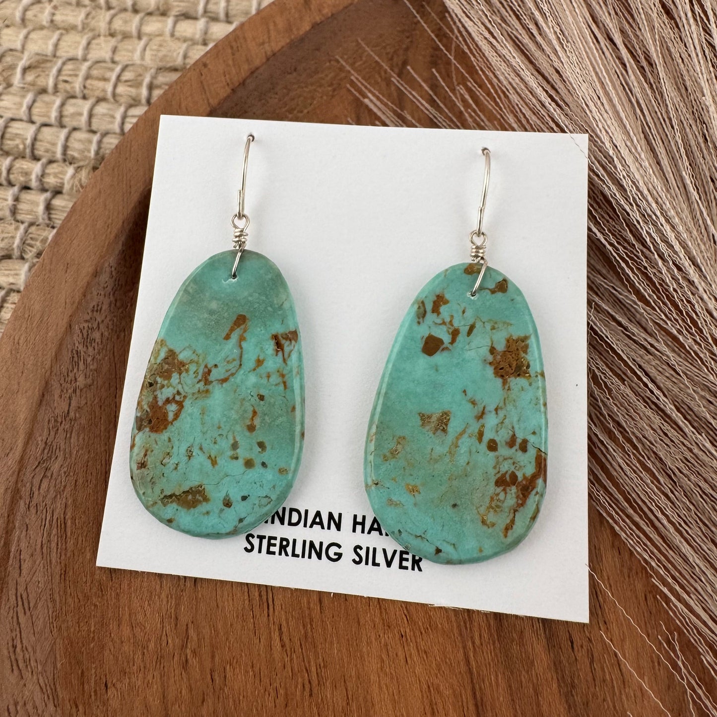 Kingman Turquoise Green/Brown Slab Earrings
