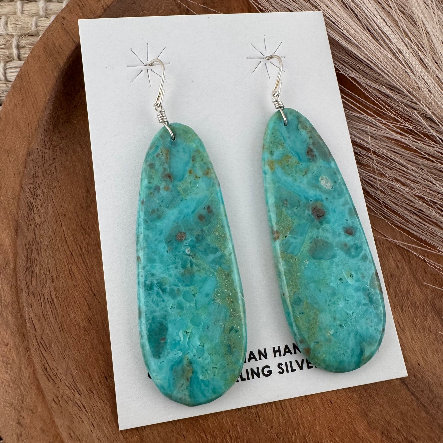 Long Kingman Turquoise Slab Earrings