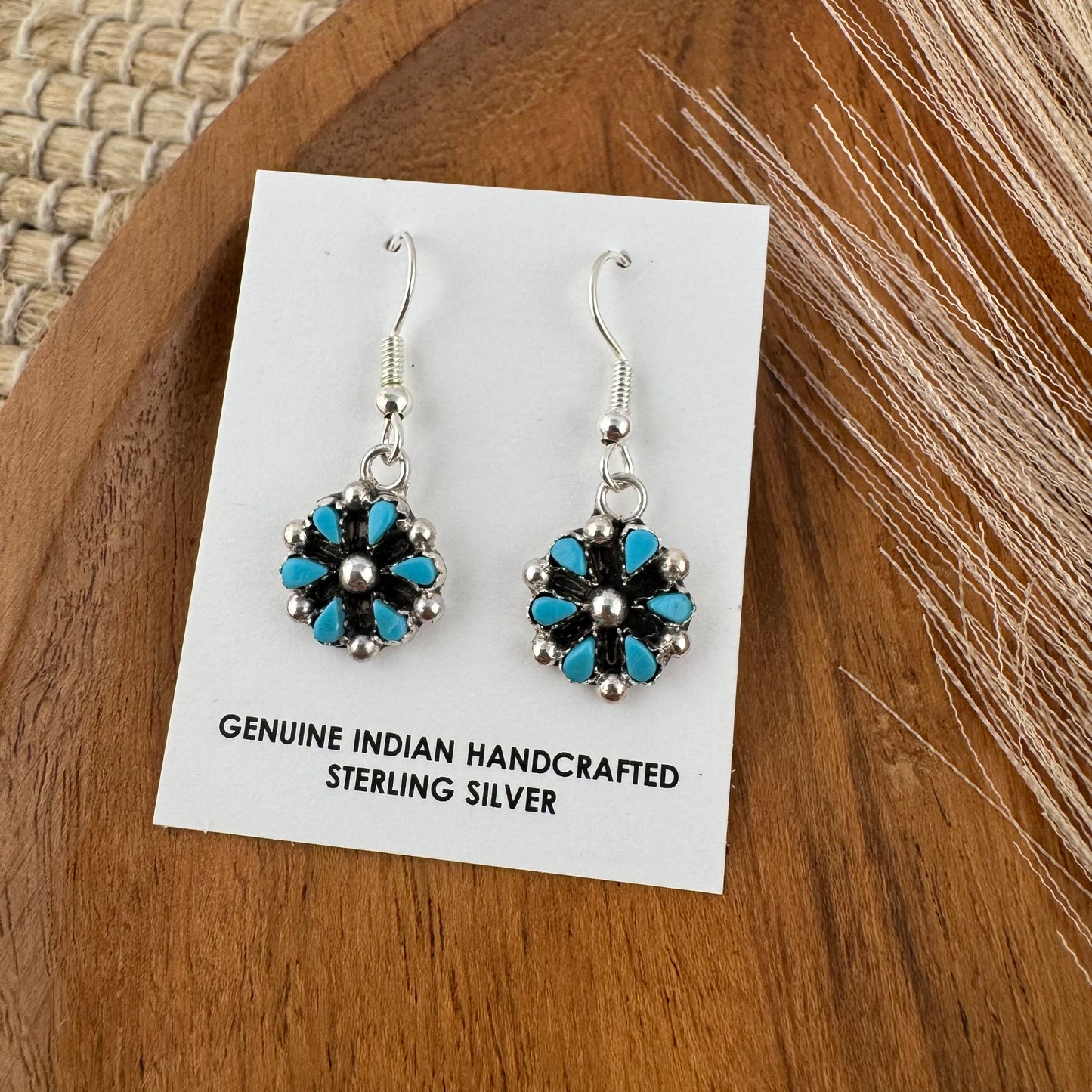 Turquoise Flower Zuni Earrings
