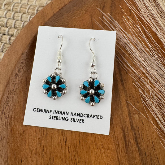 Turquoise Flower Zuni Earrings