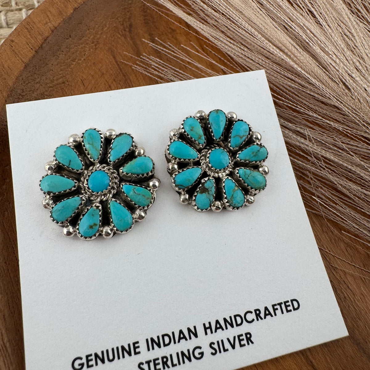 Large Flower Kingman Turquoise Studs