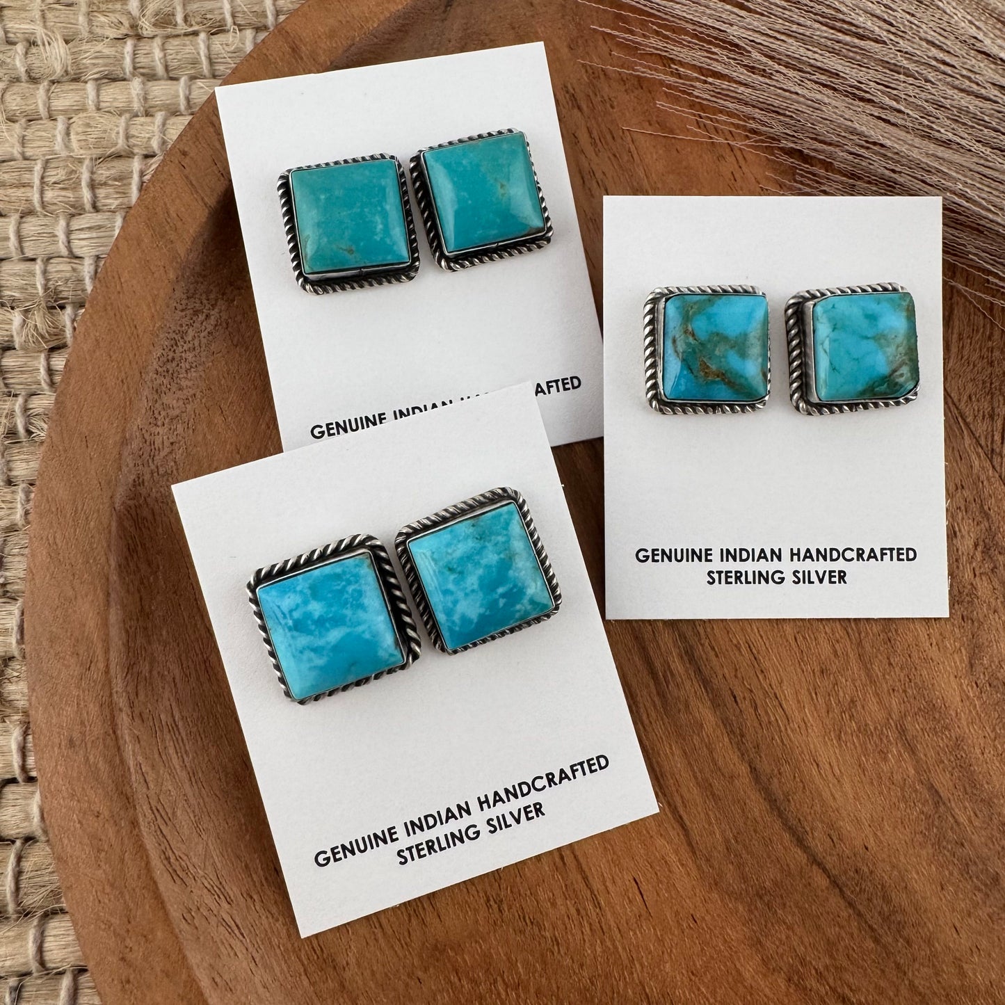 Large Square Kingman Turquoise Studs