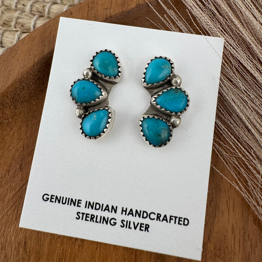 Kingman Turquoise 3 Cluster Teardrop Earrings