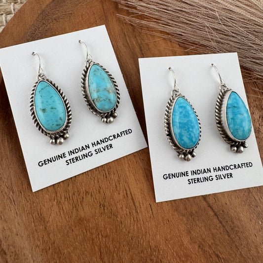 Large Kingman Turquoise Teardrop Earrings