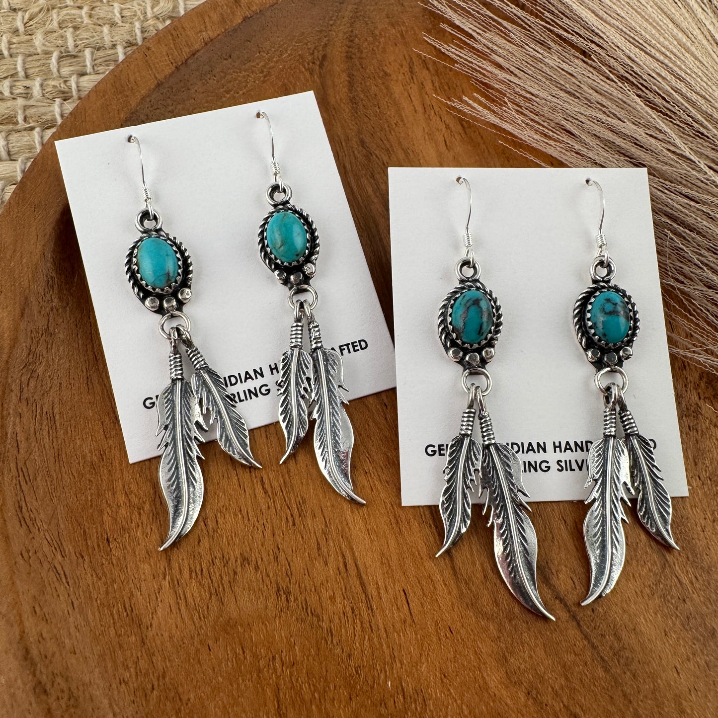 Kingman Turquoise Double Feather Earrings
