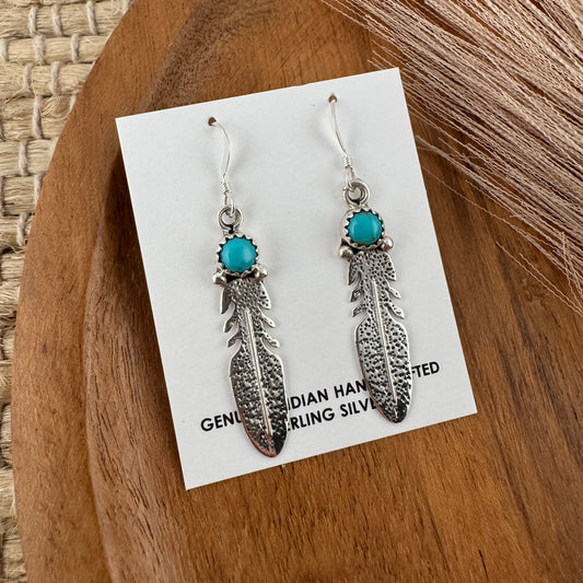 Kingman Turquoise Single Feather Earrings