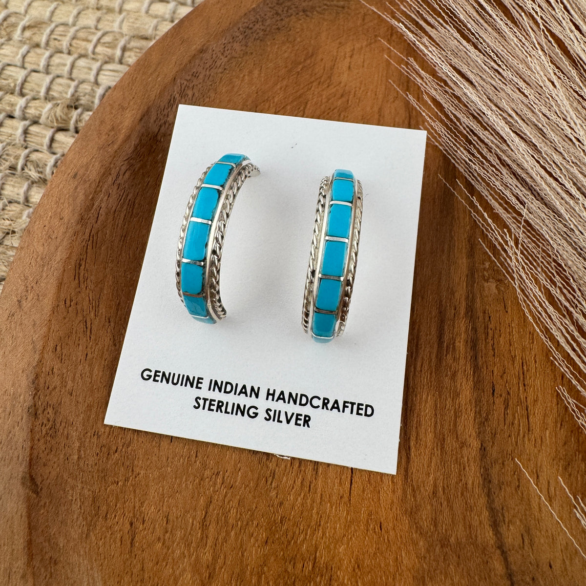 Kingman Turquoise Inlay Half Hoop Earrings