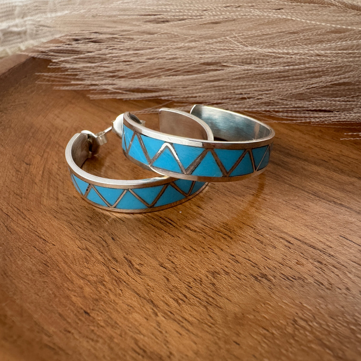 Kingman Turquoise Inlay Hoop Earrings