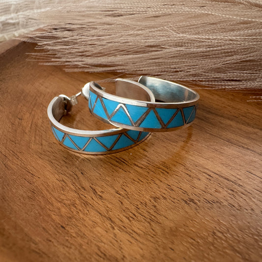 Kingman Turquoise Inlay Hoop Earrings