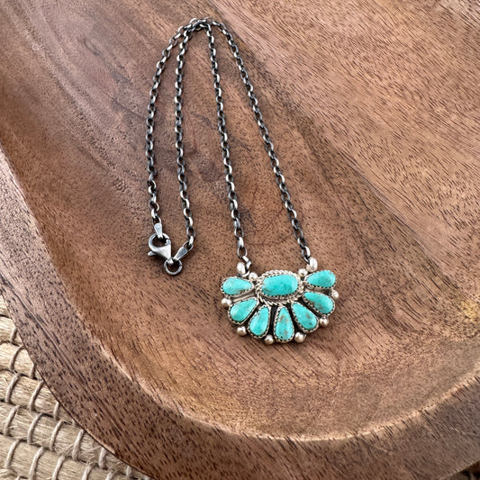 Kingman Turquoise Half Flower Neckalce - Green