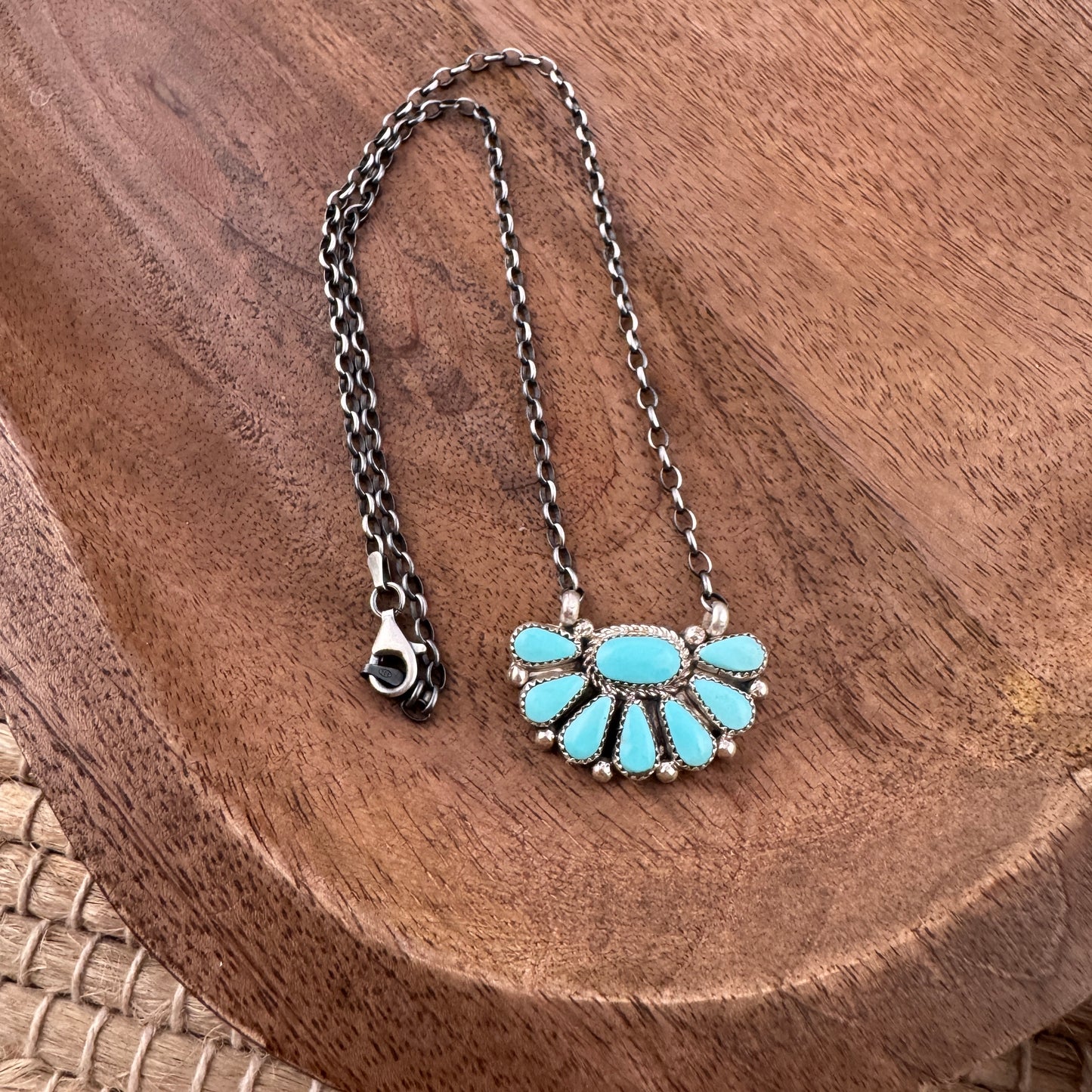 Kingman Turquoise Half Flower Neckalce - Blue
