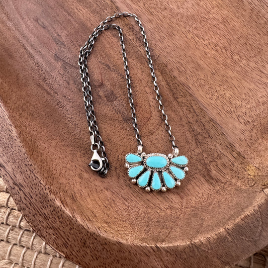 Kingman Turquoise Half Flower Neckalce - Blue