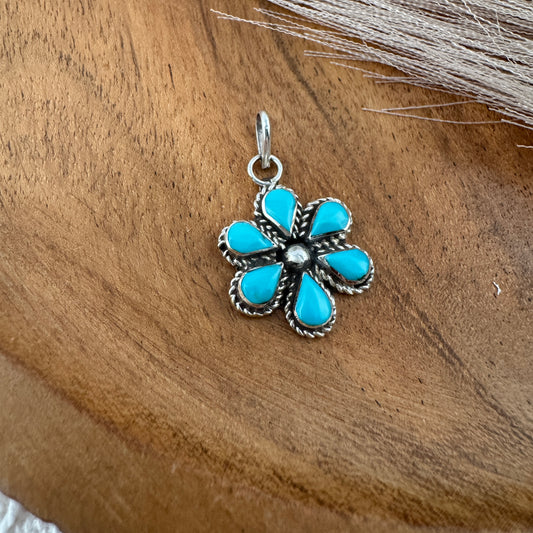 Zuni Kingman Turquoise Flower Pendant